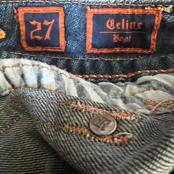 Low Rise Rock Revival Jeans Size 27 Celine Boot Cut Sequin Studded - Picture 10 of 11